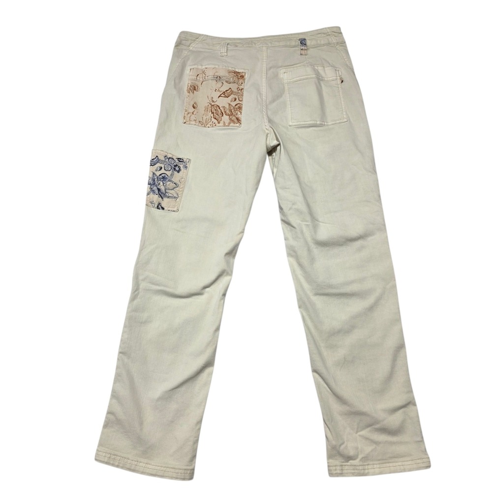 Pilcro Patchwork Floral Straight Leg Pants Women 31 Tall Cream Boho Utility - Picture 2 of 11